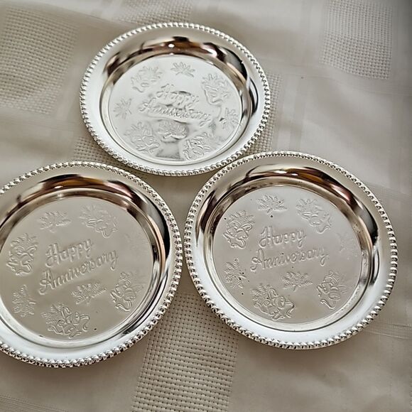 Happy Anniversary Pack Of 3 Small Steel Tray Silver 4.5" - Picture 12 of 16